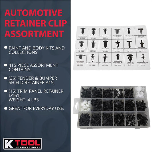 K Tool International KTI04630 Automotive Retainer Clip Assortment (415-Piece)