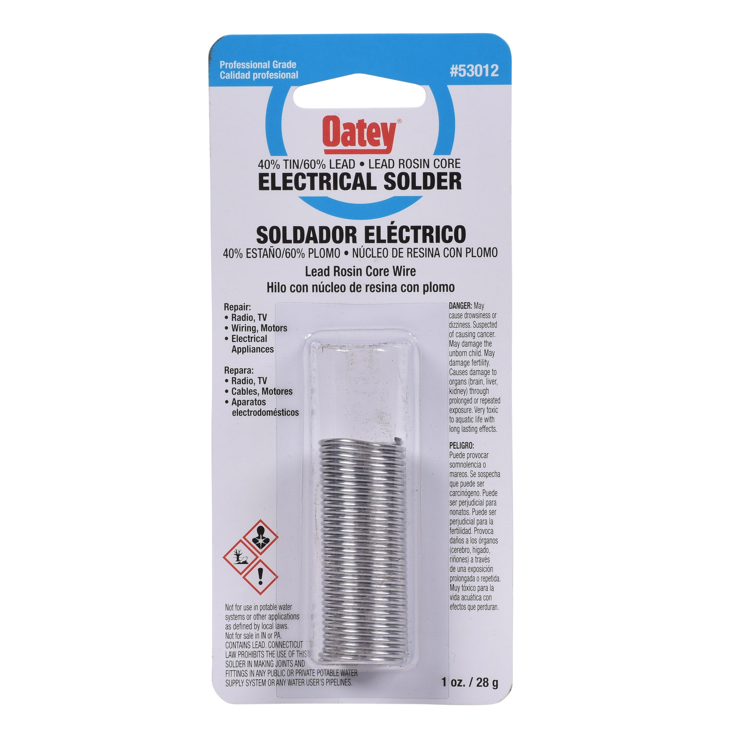 Oatey 53012 Rosin Core Wire Solder, 1 oz, Carded