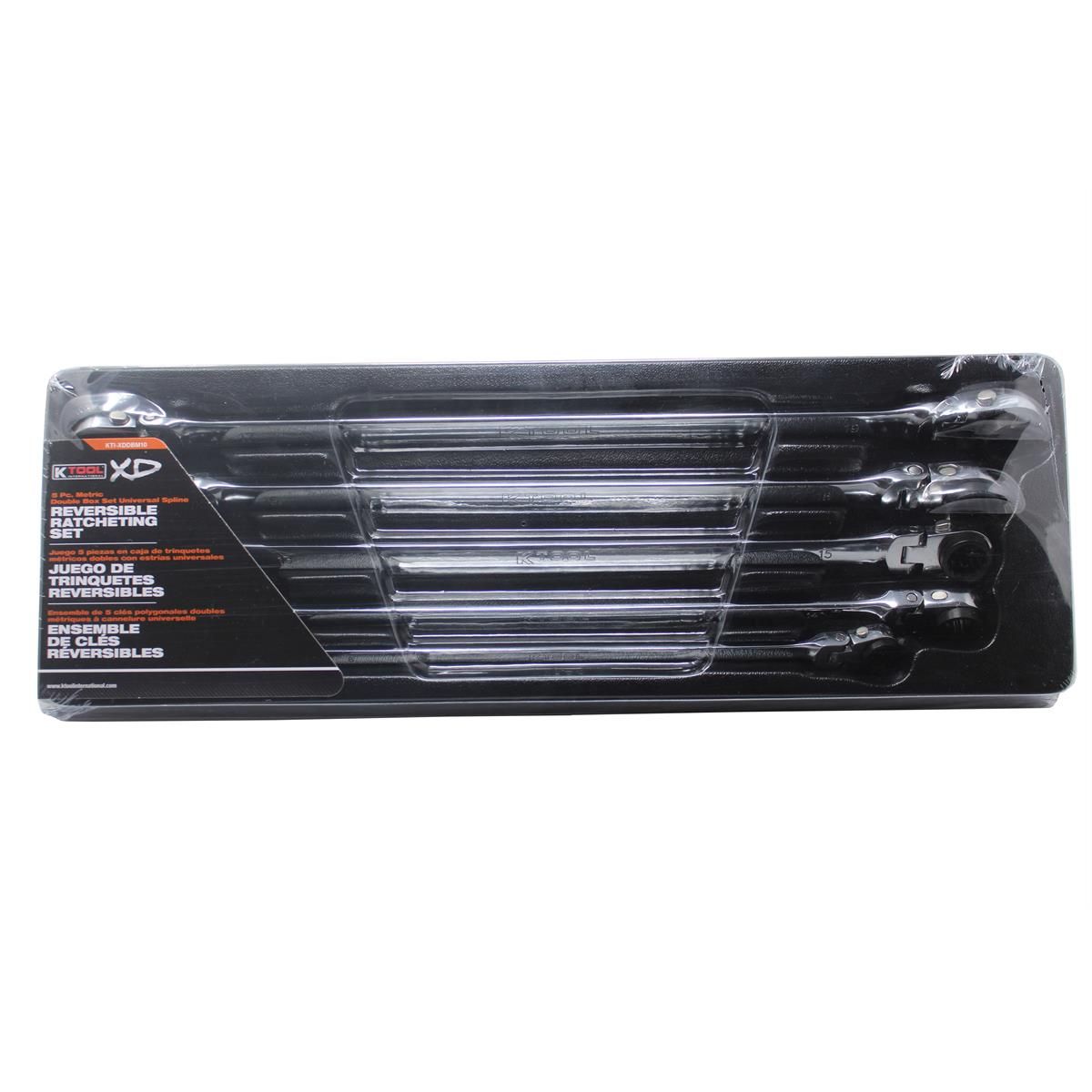 K Tool International XDDBM10 Metric Reversible Flex Head Ratcheting Wrench Set 90-Tooth (5-Piece)