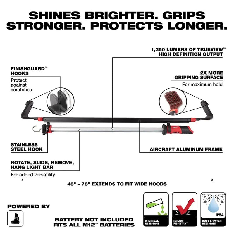 Milwaukee 2125-20 M12 LED Underhood Light, 1350 Lumens (Tool Only)