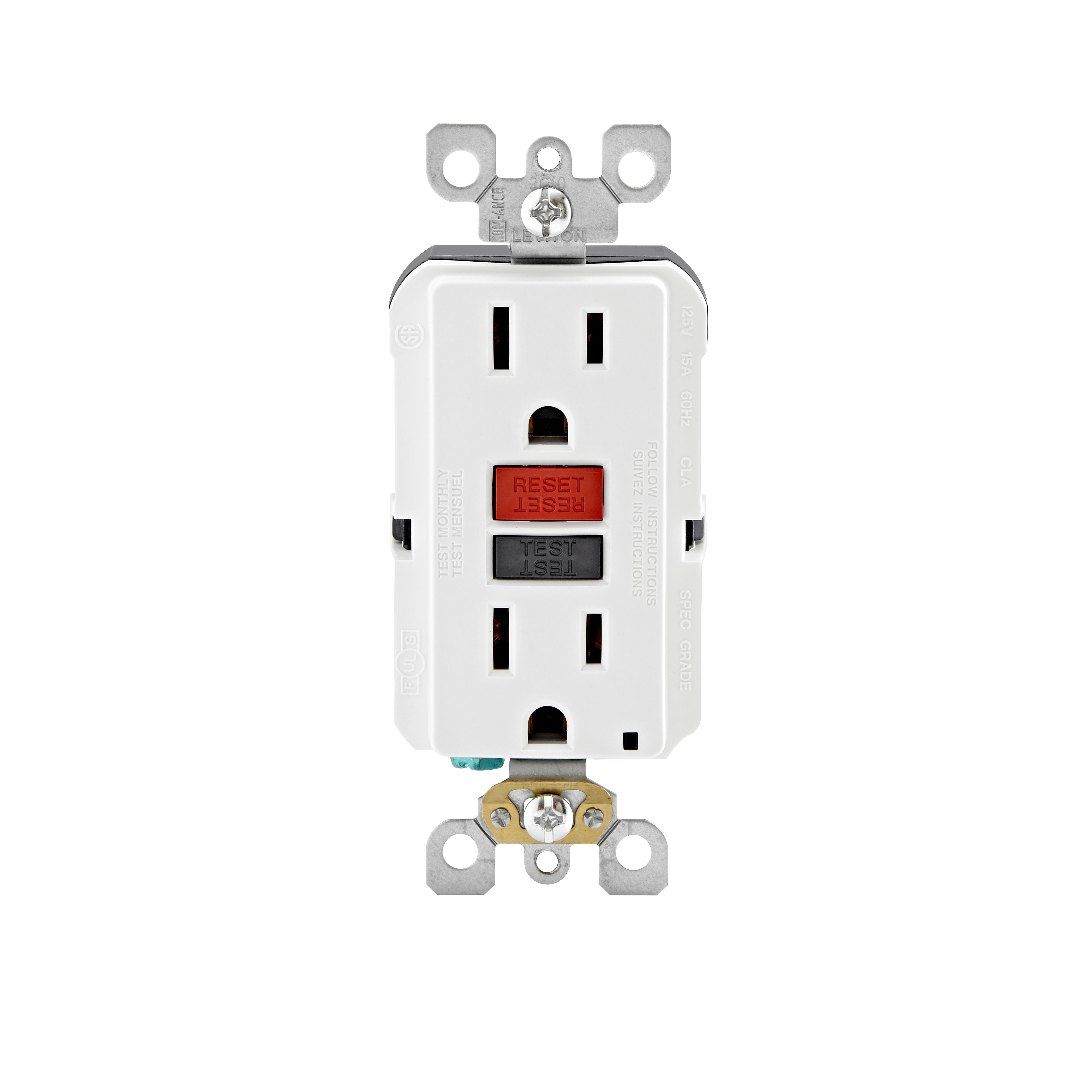 Leviton R72-GFNT1-0RW 15 Amp Self-Test SmartlockPro Slim Duplex GFCI Outlet, White