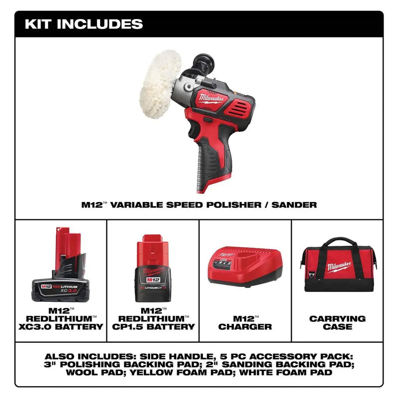 Milwaukee 2438-22 M12 Variable Speed Polisher/Sander Kit