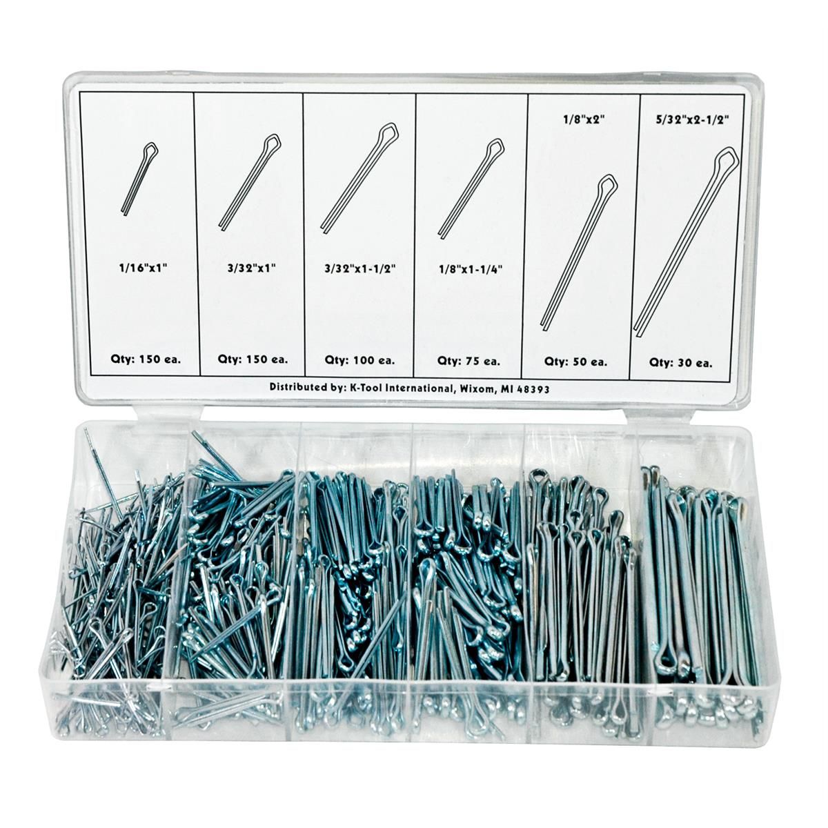 K Tool International KTI00075 Pin Cotter Assortment (555-Piece)