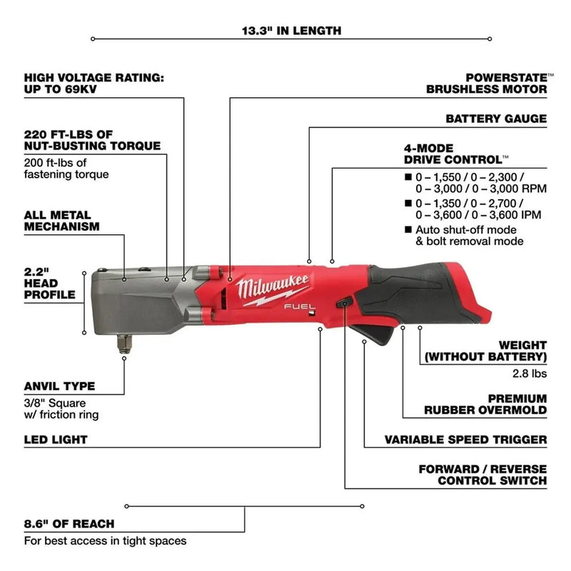 Milwaukee 2564-20 M12 FUEL 3/8" Right Angle Impact Wrench w/ Friction Ring (Tool Only)