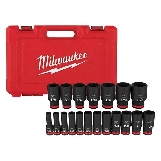 Milwaukee 49-66-7012 SHOCKWAVE Impact Duty 1/2" Drive SAE Deep 6 Point Socket (19-Piece Set)